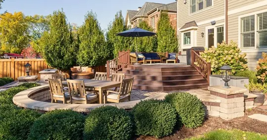 A luxury backyard brick patio