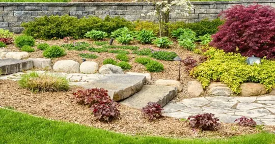 Professional landscaping in a sloped terrain