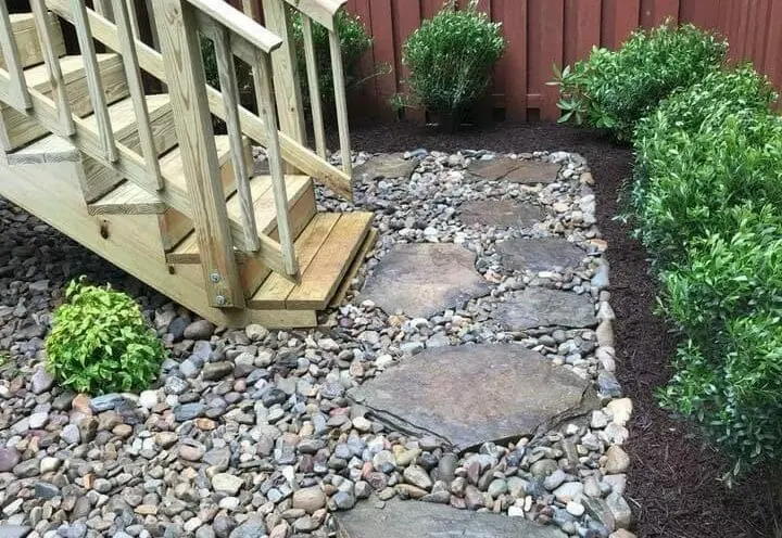 hardscaping (decorative rock in walkway path)