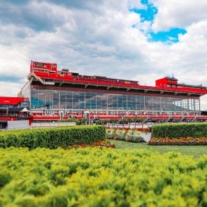 a red and glass building, likely a commercial property. 